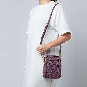 MICHAEL KORS  Signature Jet Set Medium NS Chain Crossbody Bordeaux Multi❤️